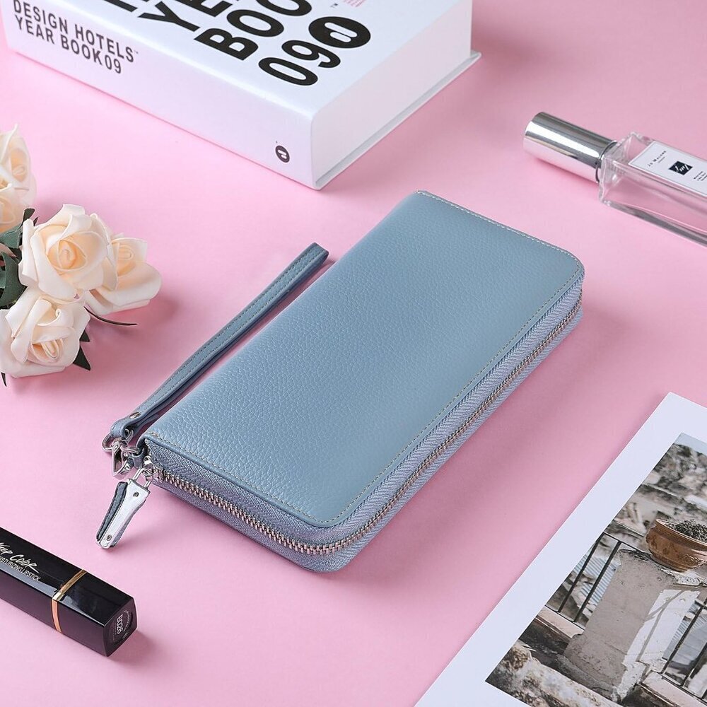 Women's Leather RFID Blocking Wallet Phone Clutch Travel Purse Wristlet - Picture 6 of 6